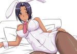  animal_ears arm_support avatar_(border_break) bare_shoulders bed between_breasts black_hair black_legwear blush border_break breasts brown_eyes bunny_ears bunny_girl bunnysuit cleavage cowboy_shot dark_skin detached_collar earrings embarrassed fake_animal_ears frown hairband hand_on_hip hips hoop_earrings indoors jewelry large_breasts leotard looking_away lying navel necktie necktie_between_breasts on_side pantyhose partially_colored pillow raised_eyebrows reisei_type sap short_hair solo strapless strapless_leotard taut_clothes wavy_mouth wrist_cuffs 