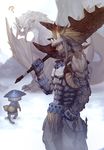  ? armor barioth barioth_(armor) brown_hair felyne hat headdress kokutan_kitsunen male_focus monster_hunter monster_hunter_portable_3rd snow solo sword weapon 