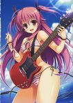  angel_beats! beach bikini guitar highres instrument long_hair pink_hair red_eyes sg smile swimsuit yui_(angel_beats!) 