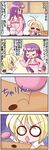  4koma :&lt;&gt; ahoge artoria_pendragon_(all) blonde_hair chibi coin comic fate/stay_night fate_(series) long_hair matou_sakura multiple_girls oota_minoru open_mouth purple_hair saber translated 