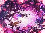  abstract bug butterfly colorful glowing hair_over_eyes heart insect japanese_clothes lying no_hat no_headwear petals pink_hair saigyou_ayakashi saigyouji_yuyuko saigyouji_yuyuko_(living) solo touhou tree zounose 