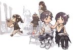  4girls aoin backstage book boots drink eating food food_on_face french_fries hamburger ladder mcdonald's multiple_girls one_eye_closed original ponytail purple_hair short_hair sitting 