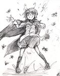  antennae bug cape greyscale insect monochrome short_hair solo taichi_(tomo) touhou wriggle_nightbug 