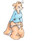  female kangaroo mammal marsupial miellaby panties plain_background pussy shirt solo underwear undressing unknown_artist white_background 