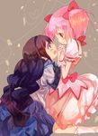  akemi_homura bow braid bubble_skirt gloves hair_ribbon hairband kaname_madoka magical_girl mahou_shoujo_madoka_magica multiple_girls pink_eyes pink_hair purple_eyes purple_hair ribbon short_twintails skirt spoilers tears twin_braids twintails yuzupon_(applemilk) 