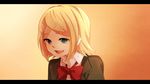  blonde_hair blue_eyes face hair_ornament hairclip kagamine_rin letterboxed open_mouth orange_(vocaloid) school_uniform short_hair smile solo tama_(songe) vocaloid 