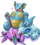  &hearts; bdsm blush bondage chains female_on_top licking nidoqueen nidorina nidorino pok&eacute;mon sweat tears threesome tongue wkar 