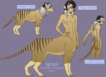  claws digitigrade feral hair hand_on_hip ignasi male mammal marsupial model_sheet nipples nirebaige nude solo standing stripes tail tan taur thylacine two_tone_hair 