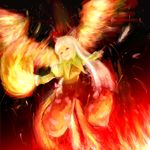  feppu fiery_wings fire fujiwara_no_mokou long_hair red_eyes smile solo touhou white_hair wings 