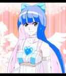  angel_wings bad_id bad_pixiv_id bare_shoulders choker green_eyes hair_ribbon heart letterboxed multicolored_hair panty_&amp;_stocking_with_garterbelt ribbon smile solo stocking_(psg) tukimineko two-tone_hair wings 