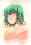  bad_id bad_pixiv_id bathing bathtub breasts breasts_apart closed_eyes collarbone green_hair highres isada_(daisa) kazami_yuuka large_breasts nipples nude partially_submerged puffy_nipples short_hair sleeping solo touhou upper_body wet wet_hair 