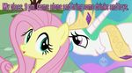  english_text equine female fluttershy_(mlp) friendship_is_magic green_eyes horns horse image_macro my_little_pony pegacorn pink_hair pony princess_celestia_(mlp) 