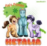  blue_eyes brown_hair cutie_mark english_text equine eyes_closed feral fur germany germany_(aph) group hair horn horse italy italy_(aph) japan japan_(aph) male mammal my_little_pony open_mouth pegasus pony purple_eyes purple_hair tail teeth text unicorn unknown_artist wings 
