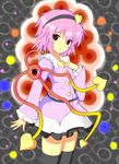  black_legwear blush eyeball hairband hand_on_own_chest heart komeiji_satori pink_hair purple_eyes short_hair solo thighhighs third_eye touhou 