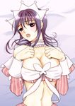  bad_id bad_pixiv_id breasts cleavage cosplay hitomi_karera itsuwa large_breasts lying maid purple_eyes purple_hair short_hair solo to_aru_majutsu_no_index 