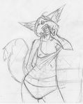  brushing_teeth canine clawed dentition female gaping_maw greyscale monochrome open_mouth pencils scratching sketch solo underwear wide_hips 