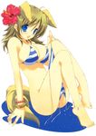  bikini blue_eyes canine clothed clothing dog dog_ears doggirl female flower flower_in_hair mammal plain_background skimpy solo swimsuit tail unknown_artist white_background 