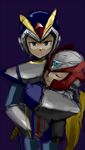  2boys blonde_hair capcom carrying corpse dead death long_hair megaman megaman_x megaman_x1 multiple_boys ponytail robot rockman rockman_x rockman_x1 sad x x_(rockman) zero zero_(rockman) 