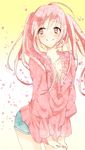  bad_id bad_pixiv_id hatsune_miku highres koko_(kotobutyann) long_hair petals pink_eyes pink_hair sakura_miku smile solo twintails vocaloid 