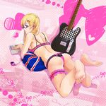  ass axis_powers_hetalia back bad_id bad_pixiv_id barefoot blonde_hair bra crossed_legs cushion digital_media_player earphones electric_guitar feet fender frilled_bra frilled_panties frills garters genderswap genderswap_(mtf) glasses green_eyes guitar hair_ornament hairclip heart highres instrument ipod kanno_miiyu leg_garter lingerie long_hair looking_back lying magazine on_stomach panties pink_bra pink_panties soles solo telecaster thong twintails underwear underwear_only united_kingdom_(hetalia) 