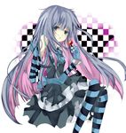  bad_id bad_pixiv_id bare_shoulders blue_eyes blue_hair candy checkered checkered_background food gloves lollipop long_hair luckstars multicolored_hair panty_&amp;_stocking_with_garterbelt solo stocking_(psg) striped striped_legwear thighhighs two-tone_hair very_long_hair 