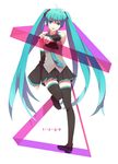  aqua_eyes aqua_hair boots detached_sleeves hatsune_miku highres long_hair mohi_(neku_re) necktie pointing simple_background skirt solo thigh_boots thighhighs triangle triangle_mouth twintails very_long_hair vocaloid zettai_ryouiki 