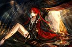  bandages bare_legs carmen_(pixiv_fantasia) gloves injury katana long_hair pixiv_fantasia pixiv_fantasia_5 ponytail red_hair sin_gun_woo sitting smoking solo sword weapon 