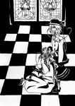  absurdres greyscale highres komeiji_koishi komeiji_satori monochrome multiple_girls short_hair stained_glass touhou yanderehime 