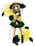  bad_id bad_pixiv_id chagen_kokimu eyeball flower full_body green_eyes green_hair hat heart highres komeiji_koishi open_mouth pigeon-toed rose short_hair solo third_eye touhou transparent_background yellow_flower yellow_rose 