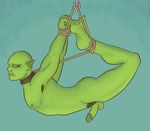  bdsm bondage collar fang leash male nude orc pointy_ears pubic_hair rope solo suspension ulbandi 