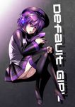  beret caffein hat headphones highres necktie purple_eyes purple_hair purple_neckwear short_hair skirt solo thighhighs utane_uta utau zettai_ryouiki 