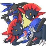  cum gay licking lucario male oral penis pok&eacute;mon red_eyes tears threesome tongue unknown_artist weavile 