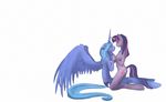  anthrofied blush cosmicunicorn equine female friendship_is_magic hair hooves horn horse long_hair mammal my_little_pony pegasus plain_background pony princess_luna_(mlp) purple_eyes purple_hair short_hair twilight_sparkle_(mlp) unicorn white_background winged_unicorn wings 