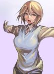  breasts brown_eyes brown_hair casual large_breasts older open_mouth outstretched_arms rozen_maiden short_hair solo souseiseki spread_arms sweater tsuda_nanafushi 