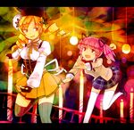  bad_id bad_pixiv_id beret blonde_hair breasts candle drill_hair fingerless_gloves gloves hair_ornament hair_ribbon hat highres kaname_madoka letterboxed magical_girl mahou_shoujo_madoka_magica medium_breasts multiple_girls nosuku pink_eyes pink_hair plaid plaid_skirt pleated_skirt puffy_sleeves ribbon school_uniform skirt small_breasts thighhighs tomoe_mami yellow_eyes zettai_ryouiki 