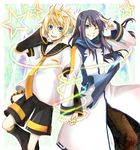  black_eyes black_hair blonde_hair blue_eyes cosplay flynn_scifo headphones kagamine_len kagamine_len_(cosplay) kaito kaito_(cosplay) kawamura_raichi look-alike male_focus multiple_boys one_eye_closed shorts star tales_of_(series) tales_of_vesperia vocaloid vocaloid_append yuri_lowell 