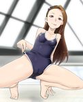  :q bad_id bad_pixiv_id barefoot brown_hair cameltoe competition_school_swimsuit idolmaster idolmaster_(classic) idolmaster_2 indoors long_hair minase_iori naughty_face one-piece_swimsuit pool poolside red_eyes rei_no_pool solo squatting swimsuit tkhs tongue tongue_out underwear wet window 
