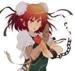  bad_id bad_pixiv_id bandages bun_cover chain chinese_clothes cuffs double_bun face flower hair_ornament hands ibaraki_kasen open_mouth pink_flower pink_rose pointy_ears red_eyes red_hair rex_k ribbon rose short_hair solo touhou 