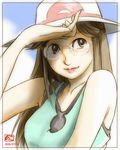  akosan bare_shoulders bespectacled blue_(pokemon) brown_hair glasses hat lips long_hair lowres pokemon pokemon_(game) pokemon_frlg solo 