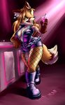  bar canine chubby cleavage drinking female fishnet fox holly jacket mifmaf open_shirt piercing solo 