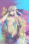  bad_id bad_pixiv_id colored_eyelashes eyelashes feathers goose_h grey_eyes hair_feathers harpy monster_girl mouse original solo white_hair wings 