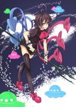  asymmetrical_wings bad_id bad_pixiv_id black_hair houjuu_nue polearm red_eyes solo thighhighs toono_yayoi touhou trident ufo weapon wings 