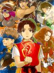  2girls 4boys armor bandana bandanna blonde_hair blue_eyes brown_eyes brown_hair cleo dagger eyes_closed female flik gensou_suikoden gensou_suikoden_i gloves green_eyes headband long_hair luc male maru-pan marupan multiple_boys multiple_girls open_mouth pixiv_manga_sample short_hair shoulder_pads suikoden suikoden_i sword tir_mcdohl valeria_(suikoden) viktor weapon wristband 