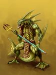  aquatic claws dragon dreke fangs fins male marine muscles polearm sagahin scalie solo trident warrior webbed_feet webbing 