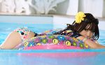  asian bikini brown_hair flower innertube kipi-san panty photo pool smiley sun_glasses sunglasses swimming_pool swimsuit wet 