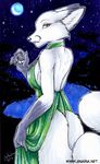  arctic_fox canine classy dress female fox jennifer_l_anderson kitsune moon multiple_tails night solo stars tail tree yellow_eyes 