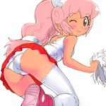  ass brown_eyes erul_tron koyopi one_eye_closed otomedius panties pink_hair ponytail solo thighhighs underwear white_legwear white_panties 