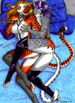  ayame_emaya breasts collar eyes_closed feline female grope leash lesbian nude piercing pussy tiger 