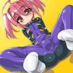  bad_id bad_pixiv_id black_bodysuit bodysuit busou_shinki dd_(ijigendd) doll_joints eukrante fat_mons feet pink_hair purple_bodysuit short_hair skin_tight solo twintails 