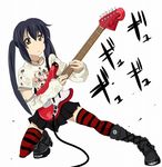  detached_sleeves guitar instrument jacky_(artist) k-on! nakano_azusa simple_background skull_and_crossbones thighhighs twintails 